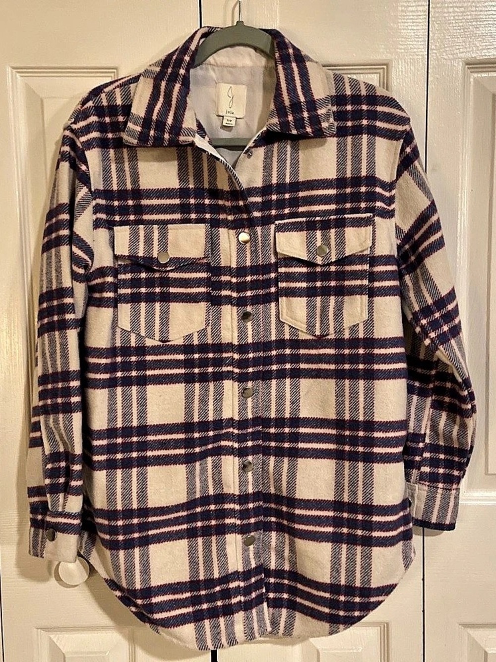 joie Plaid Shirt Jacket in Cream & Blue Size Small